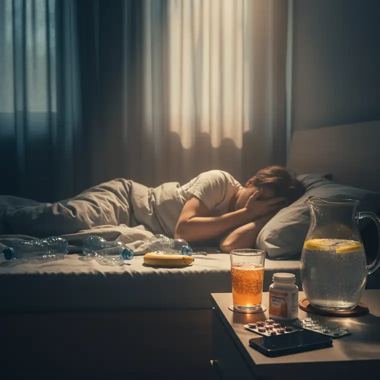 Kobieta popijająca wodę z cytryną i suplementująca witaminę C rano, zastanawiając się czy kwas askorbinowy pomaga na kaca i w jakiej dawce go brać