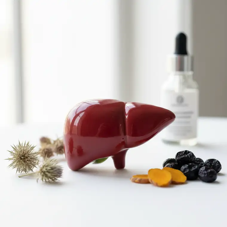 Schematyczny widok wątroby metabolizującej alkohol po imprezie, wyjaśniający jak długo alkohol zostaje w wątrobie i jak przebiega detoksykacja organizmu