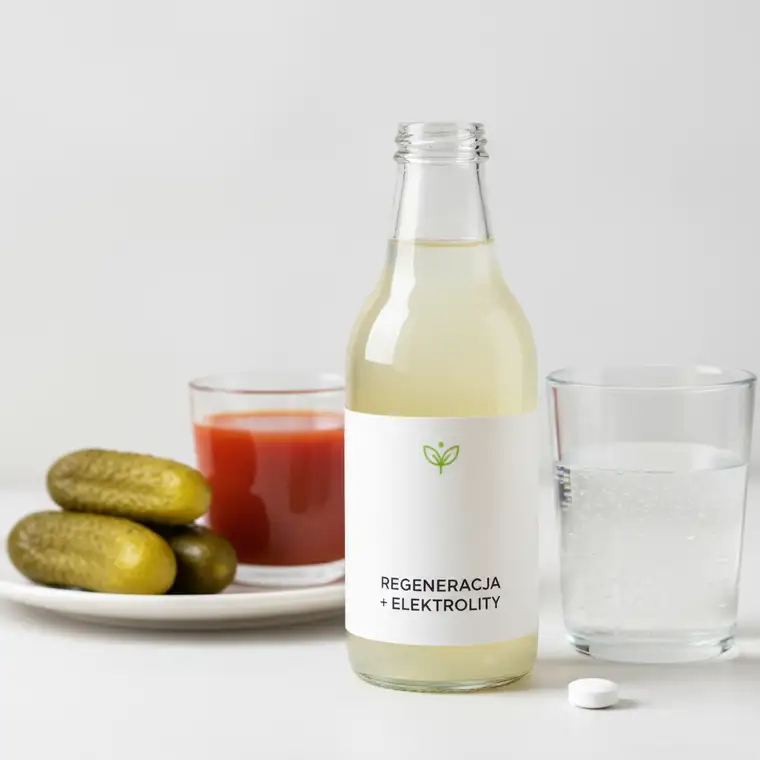 Mężczyzna zastanawia się, kiedy wrócić do treningu po ciężkim kacu, siedząc w stroju sportowym na macie w salonie, obok butelki wody i ręcznika