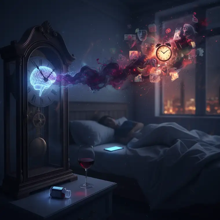 Schemat faz snu: NREM i REM oraz wpływ alkoholu na rytm circadiański i eliminowanie snu REM w pierwszej części nocy