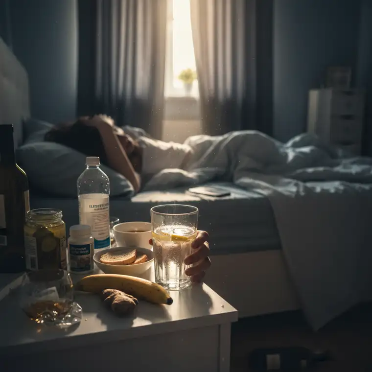 Szklanka wody z cytryną, elektrolity i lekkie śniadanie jako sposoby na mdłości po alkoholu następnego dnia