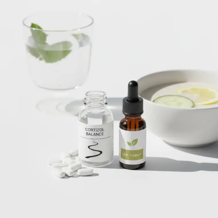 Schematyczne ujęcie mózgu i nadnerczy, pokazujące jak alkohol zaburza oś HPA i zwiększa poziom kortyzolu następnego dnia rano