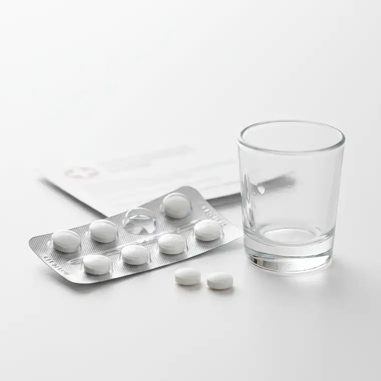 Młoda osoba zastanawia się, kiedy można bezpiecznie zażyć leki przeciwbólowe po piciu alkoholu, trzymając tabletki nad kieliszkiem w domowym otoczeniu