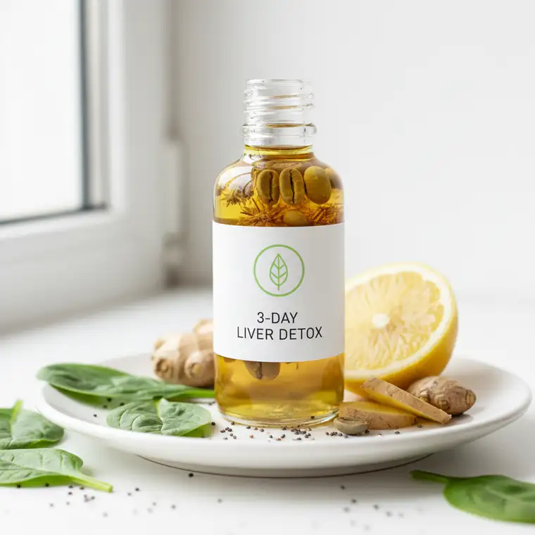 Drewniany blat z warzywami, cytryną i wodą – przygotowanie do 3-dniowego domowego detoksu wątroby bez głodówek