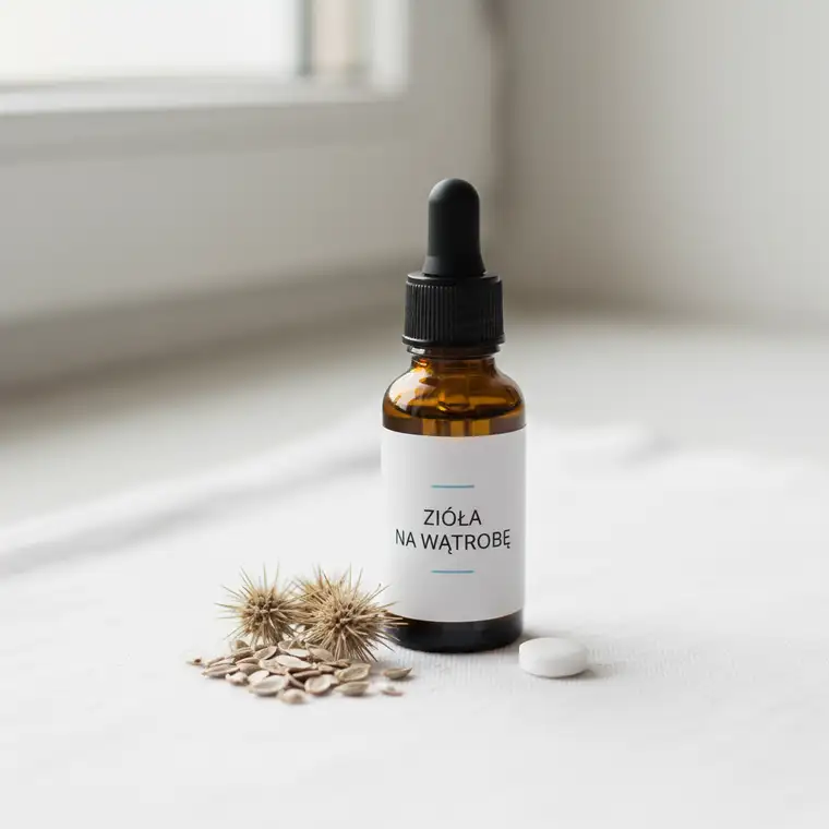 Osoba po 50. roku życia rozmawiająca z lekarzem o łączeniu ziół na wątrobę z lekami na cholesterol, ilustrująca świadome i bezpieczne decyzje zdrowotne