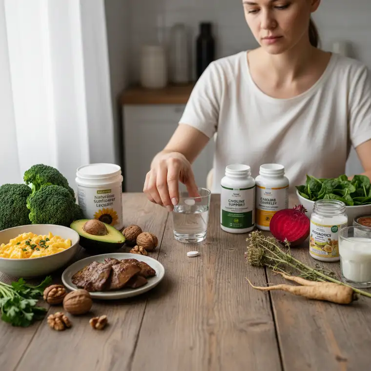 Schemat wsparcia wątroby z różnymi formami choliny i alternatywnymi suplementami dla osób z nietolerancją choliny