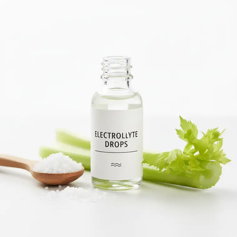 Szklanki z kolorowymi sokami warzywno-owocowymi na blacie, obok świeżych składników; wizualizacja ryzyka hiponatremii przy długiej diecie sokowej i znaczenia równowagi elektrolitów