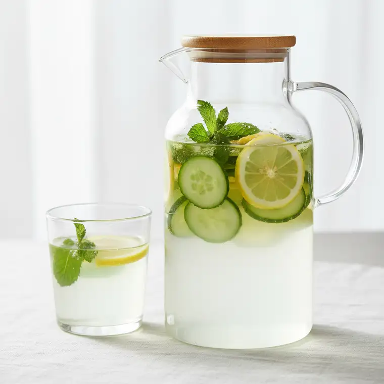 Szklanka wody z cytryną na stole, symbol świadomego nawodnienia do detoksu i codziennego nawadniania organizmu