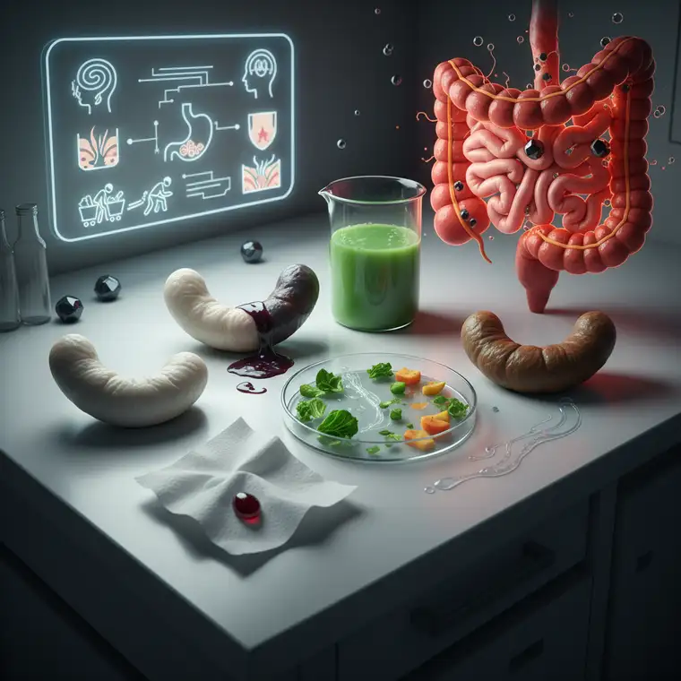 Osoba trzymająca się za brzuch siedząc w łazience, symbolizująca problemy jelit i objawy w stolcu przy zbyt intensywnym detoksie