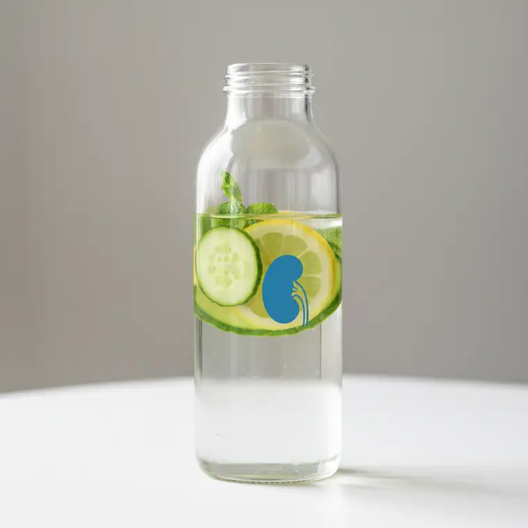 Osoba na diecie analizująca jadłospis, szklanka wody i produkty białkowe, kontekst błędów obciążających nerki podczas popularnych diet odchudzających