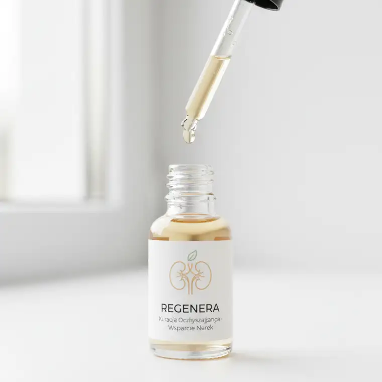 Rysunek przedstawiający schemat funkcjonowania nerek i poziomu kreatyniny we krwi w kontekście kuracji oczyszczających organizm